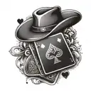 Cowboy hat and playing cards ace of spades and 2 of hearts tattoo design idea