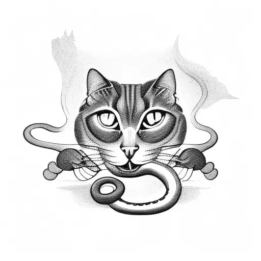 black cat eating a snake tattoo design idea