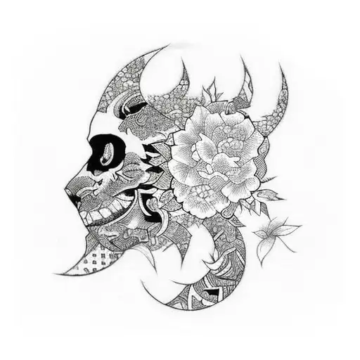 patchwork tattoo in a black and white theme, with defined linework tattoo design idea