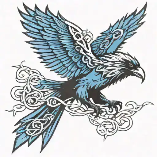 primitive celtic raven blue fade flying anger tattoo tattoo design idea