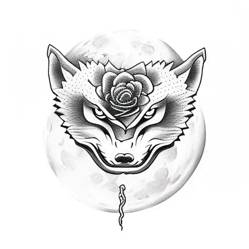Snake with roses and wolf howling at moon  tattoo design idea