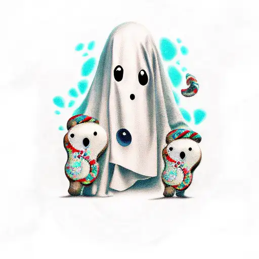 cute ghost with cookies tattoo design idea