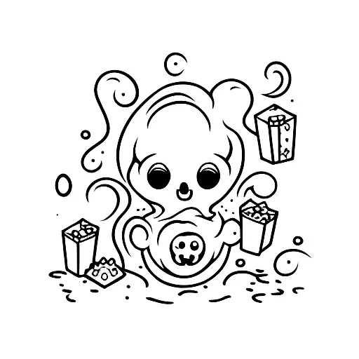 cute ghost with cookies tattoo design idea