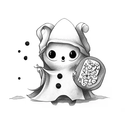 cute ghost with cookies tattoo design idea