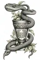 snake on top of chalice gray wash realistic tattoo design idea