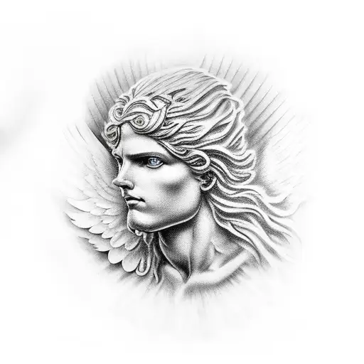 biblical angel with eyes tattoo design idea