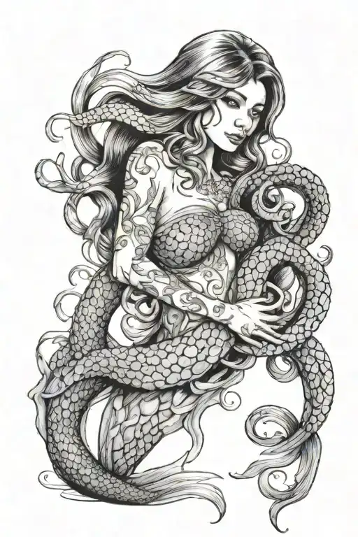 mermaid with octopus wrapped tattoo design idea