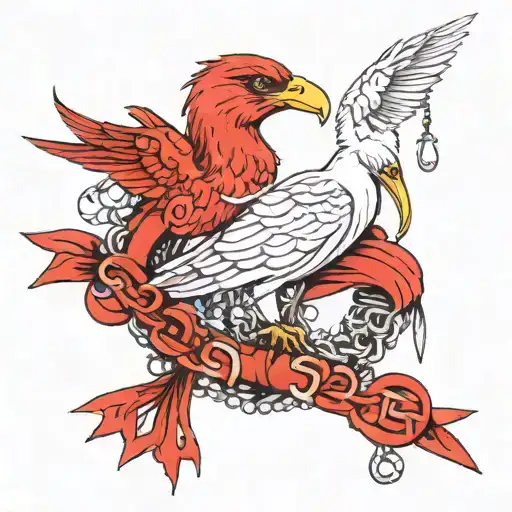 Taylor Swift Themed. Collage of seagulls, a red scarf, dragon, friendship bracelet that says 'Eras' in the beads tattoo design idea