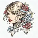 Taylor Swift lyrics with her face tattoo design idea