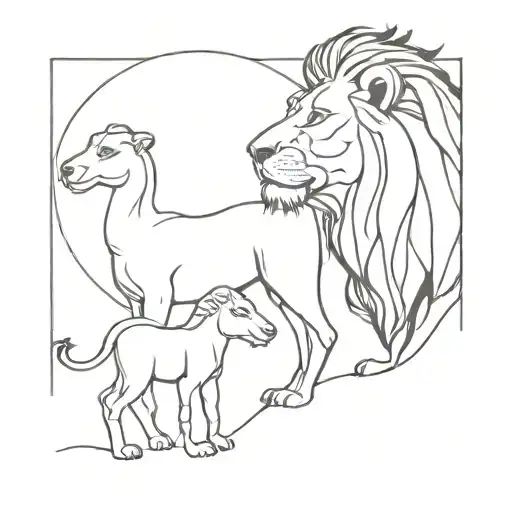lion camel and child tattoo design idea