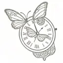 butterfly clock face tattoo design idea