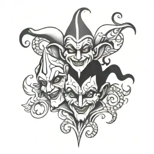 1 head with 3 faces jester  tattoo design idea