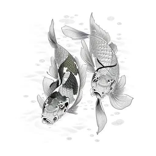 2 Koi Fish with Japanese cherry blossoms  tattoo design idea