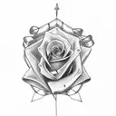 "Create a Gothic-style tattoo with the text 'Never Give Up' written on two levels with a ribbon wrapping around a rose." tattoo design idea