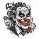 the joker face including  red hahaha words floating  around  the face tattoo design idea