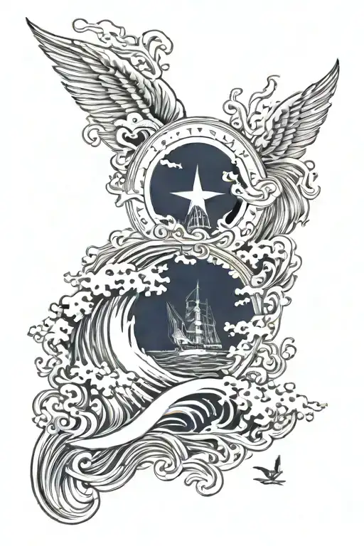 Guam, Japan, U.S. Navy, Waves, Sun, Freedom, Honor tattoo design idea