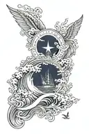 Guam, Japan, U.S. Navy, Waves, Sun, Freedom, Honor tattoo design idea