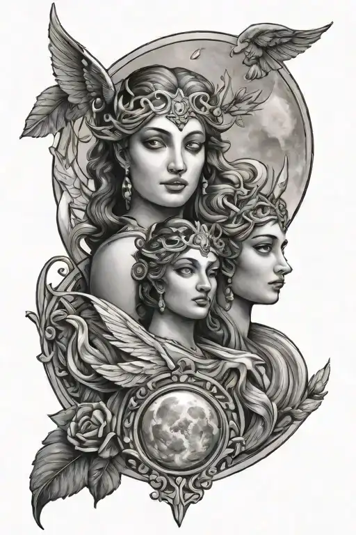 apollo and artemis greek goddess moon tattoo design idea