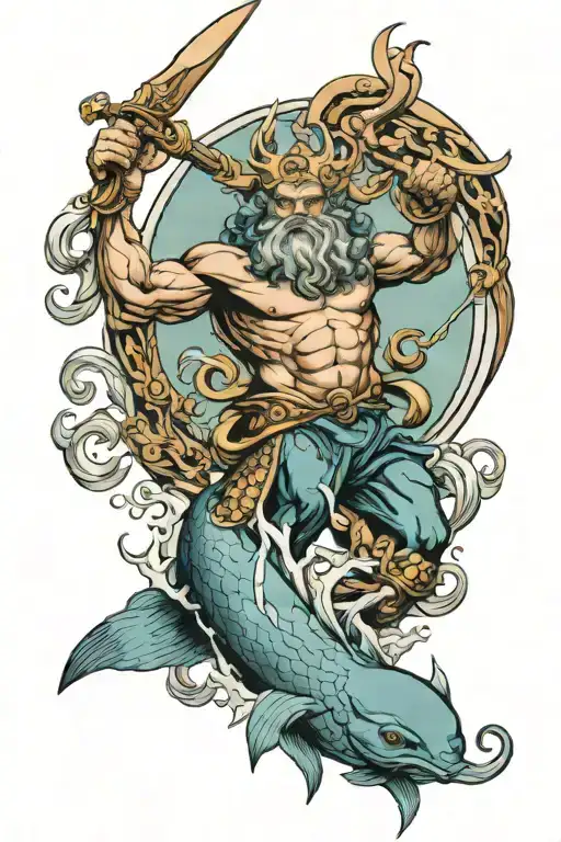 god neptune with planet neptune  tattoo design idea