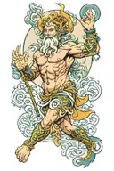 god neptune with neptune planet associated with zodiac pisces on the biceps tattoo design idea