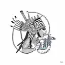 Ajolote wearing a tribal Aztec headdress playing a saxophone in sketch style tattoo design idea