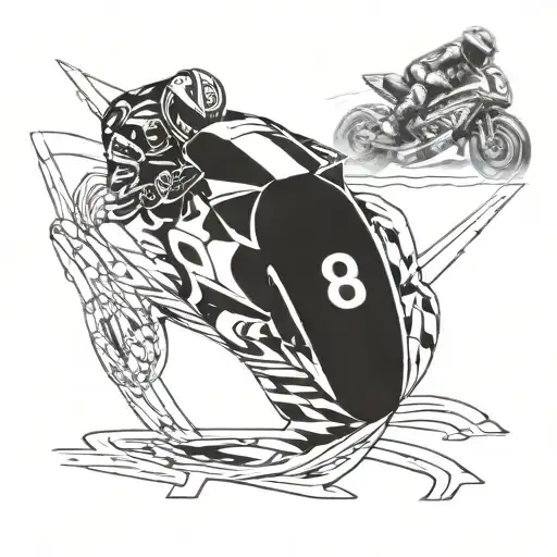 A fórmula 1 car racing against a moto gp bike, both with the numbers 96 and 319 respectively tattoo design idea