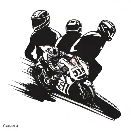 A fórmula 1 car racing against a moto gp bike, both with the numbers 96 and 319 respectively tattoo design idea