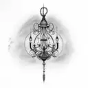 a small victorian chandelier behind the ear  tattoo design idea