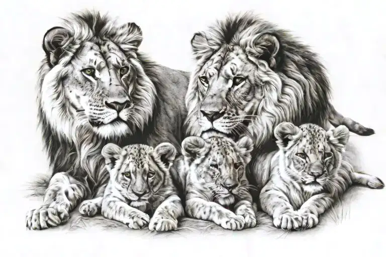 lion family one cub  tattoo design idea