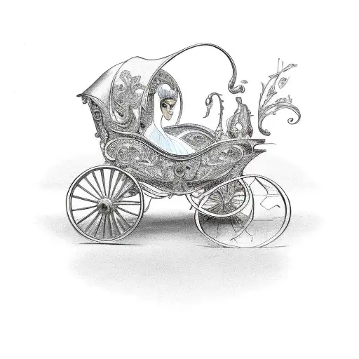 cinderella in her carriage, magical, whimsical tattoo design idea