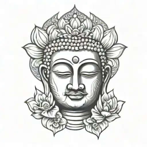 buddha face with flowers tattoo design idea