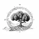 olive tree composed by writings tattoo design idea