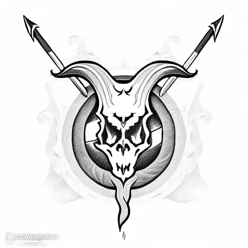 Evil Eye with goat skull and sword tattoo design idea