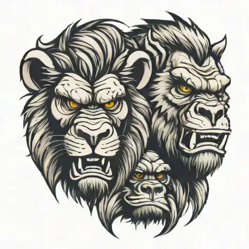 angry lion and gorilla face tattoo design idea