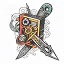cassette tape with a dagger through it tattoo design idea