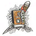 cassette tape with a dagger through it tattoo design idea