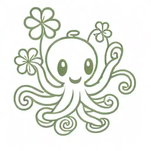 cartoon octopus holding 4 leaf clover tattoo design idea