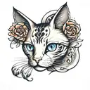cat face and paw print tattoo design idea