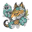 cat face and paw print tattoo design idea