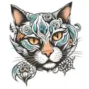 cat face and paw print tattoo design idea