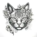 cat face and paw print tattoo design idea