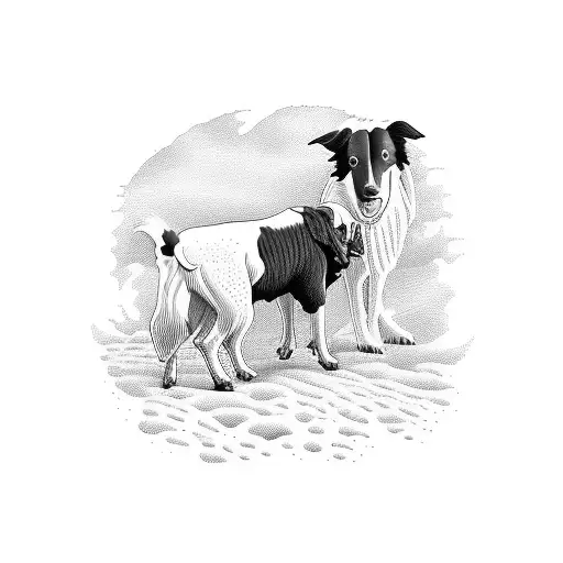 A silhouette of a farmer herding cattle with a border collie by his side tattoo design idea