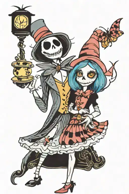 nightmare before Christmas and Alice in wonderland dimensions collided  tattoo design idea