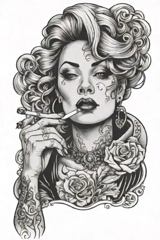 A woman smoking a cigarette tattoo design idea