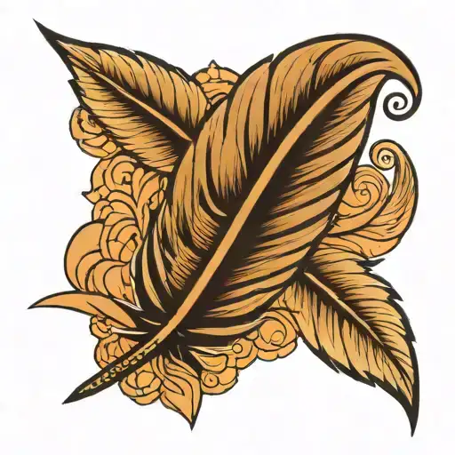 penny next to single feather tattoo design idea