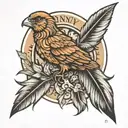 Penny next to feather tattoo design idea