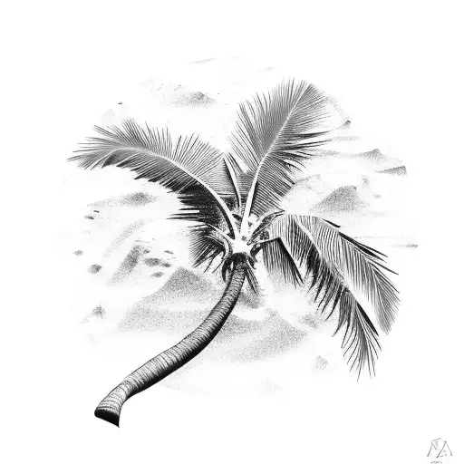 beach and palm in glass of whiskey tattoo design idea
