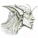 praying mantis eating man's head profile holding tattoo design idea