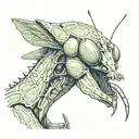 praying mantis eating man's head profile holding tattoo design idea