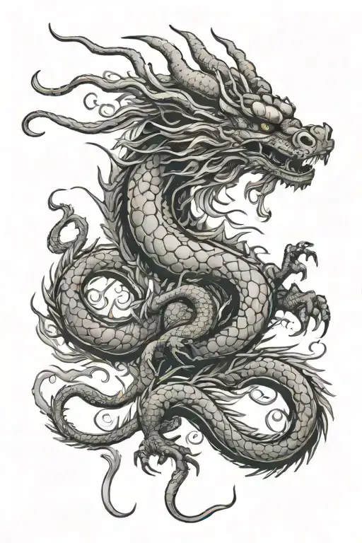 red chinese dragon with black biting its tail tattoo design idea